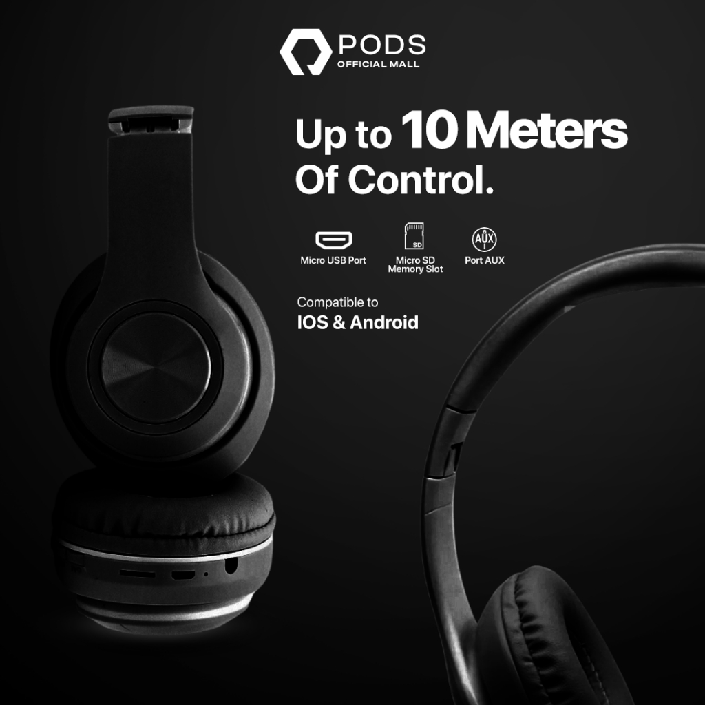 The Pods Play Pro [2023] Foldable Headphone Bluetooth Wireless - Bluetooth 5.0 Premium Wireless Headphone for IOS &amp; Android by Pods Indonesia