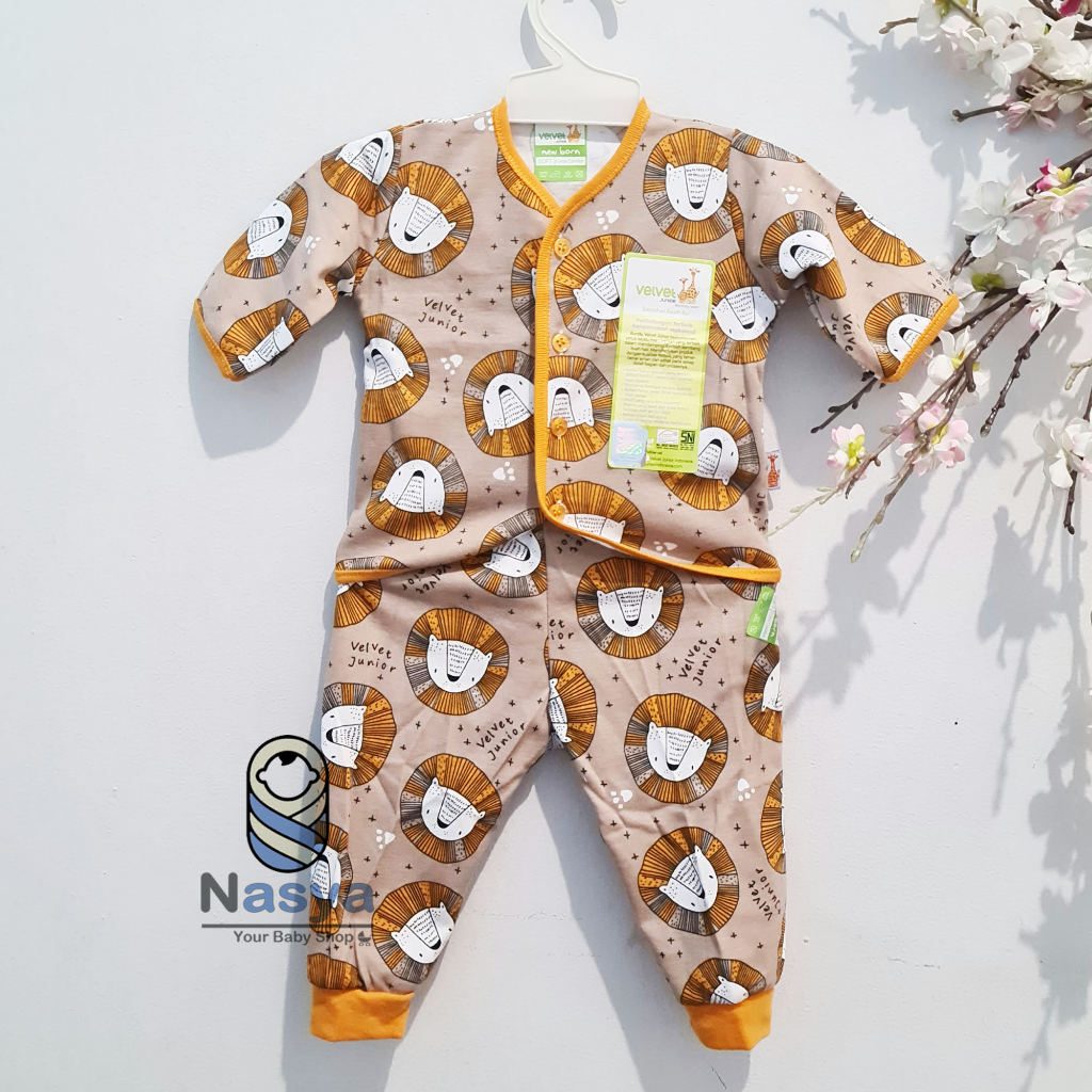 [R-046] Velvet Junior Setelan Baju Bayi Lengan panjang buka kaki size new born (0-3 bln)