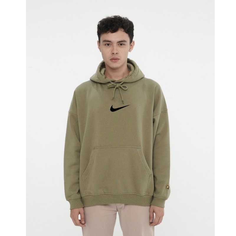 HOODIE PRIA NIKE SAGE GREEN SABLON LOGO FLOKING MURAH