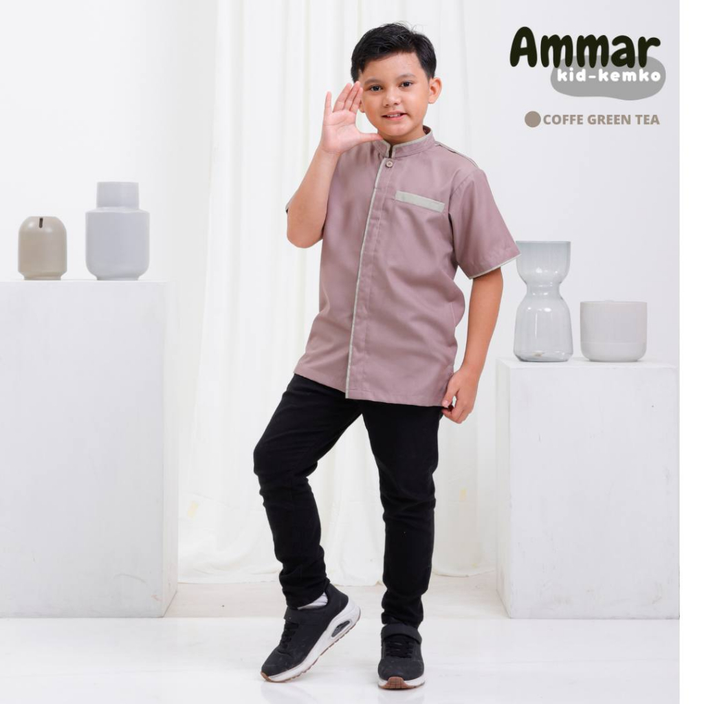 Riskirich Ammar Kemko Kids Kemeja Koko Lengan Pendek Bahan Katun Toyobo Premium Super Nyaman