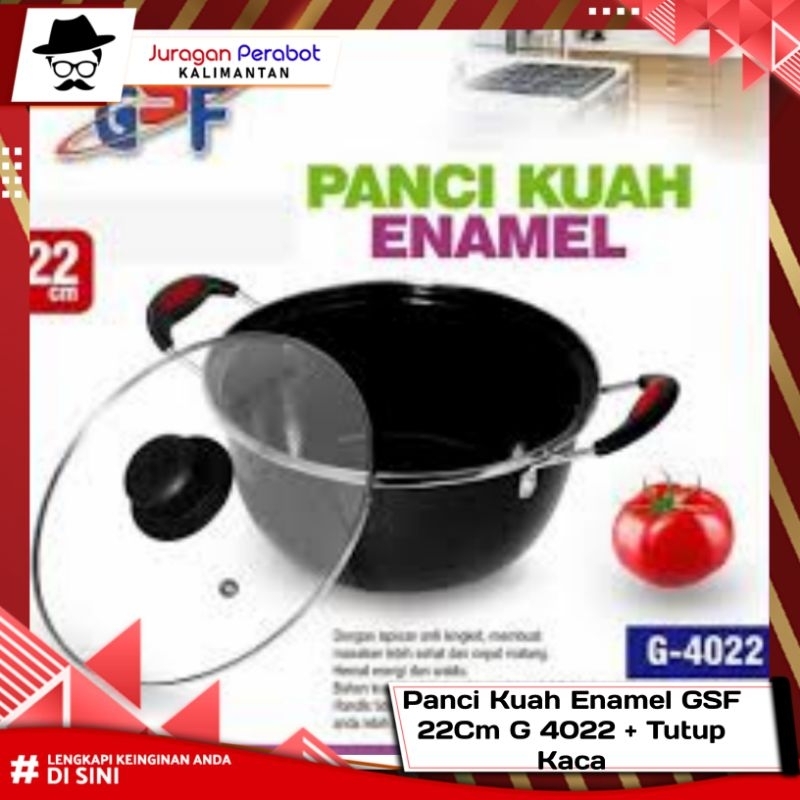 Panci Kuah Enamel GSF 22Cm G 4022 + Tutup Kaca / Panci Anti Lengket