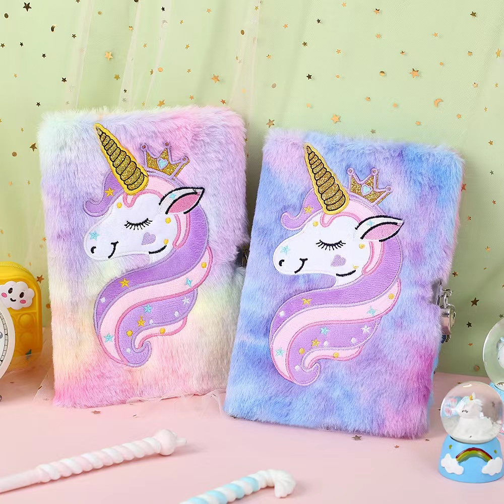 A5 notebook mewah kartun unicorn baru dengan kunci diary siswa belajar buku catatan transkrip buku besar hadiah ulang tahun