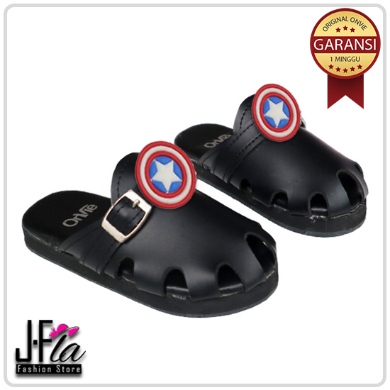 Sandal Anak Selop Kulit Casual Motif Captain Amerika / Sandal Bapau Anak Laki Laki Variasi Gesper / 