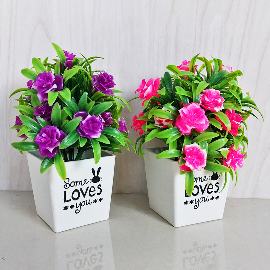 Bunga Hias Plastik Ornamen Tanaman Bunga Hias Palsu Dekorasi Rumah Artificial Flowers Pot Bunga Mawar Hias PBP12