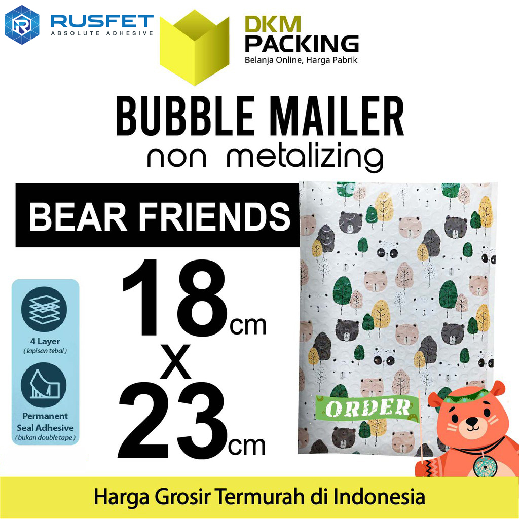 

AMPLOP BUBBLE WRAP BEAR FRIENDS 18x26cm RUSFET ENVELOPE BUBBLE BAG MAILER PREMIUM TERMURAH / SATUAN