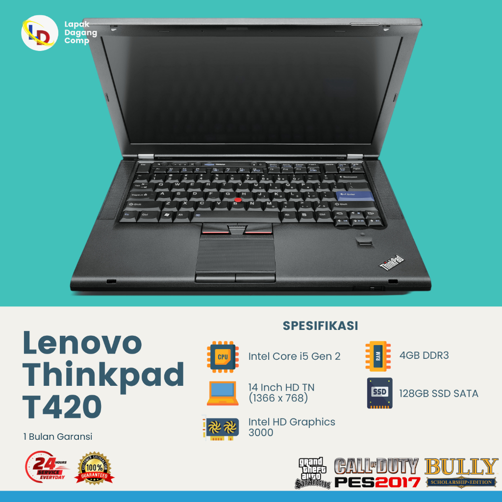 Lenovo Thinkpad T420 Core i5 gen 2 RAM 4GB SSD 128GB Laptop Second Mulus
