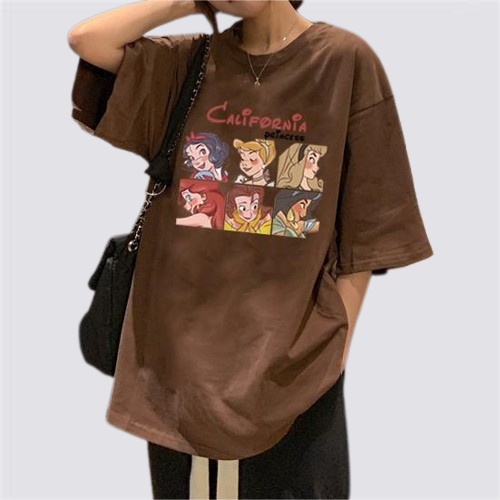 XIAOZHAINV Kaos Atasan Wanita Princess Pattern Lengan Pendek A0197