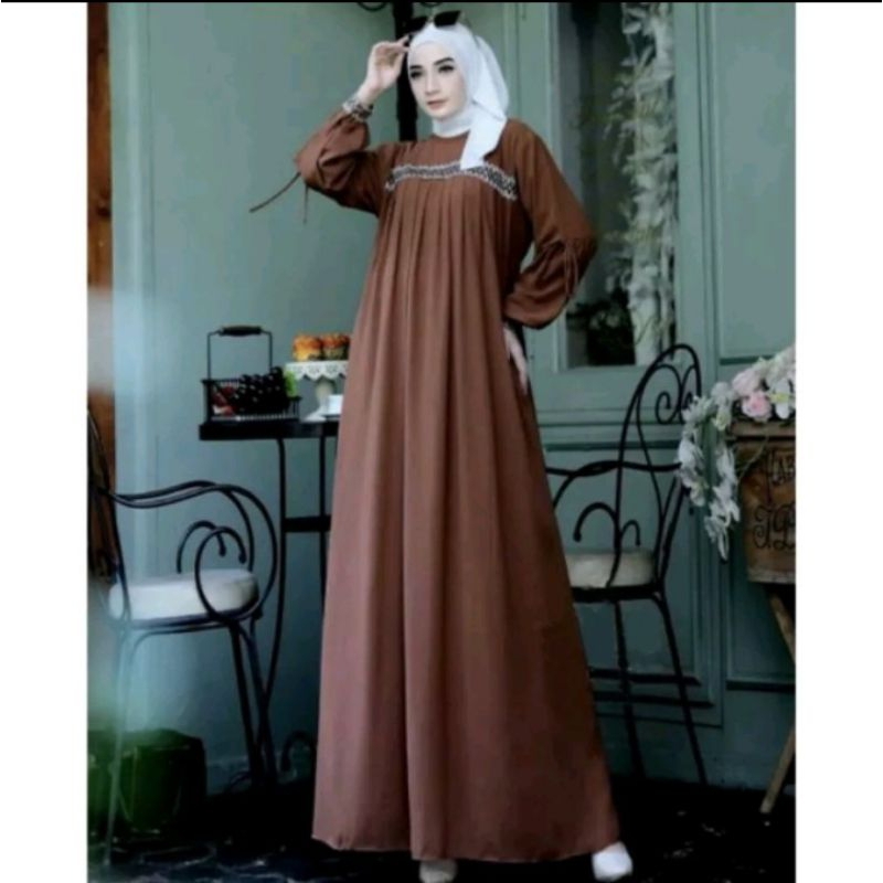 Medina dress Baju gamis wanita bahan cringcle air flow mix renda tangan balon all size