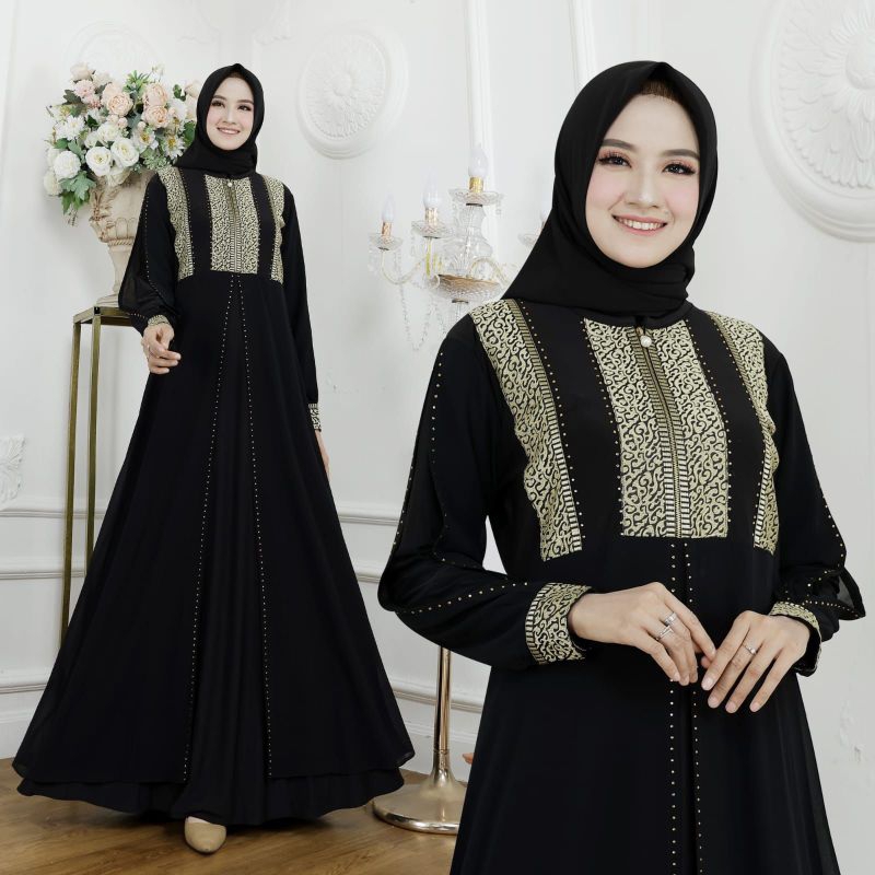 MO - Gamis Abaya Hitam jumbo/Gamis bordir/Abaya hitam