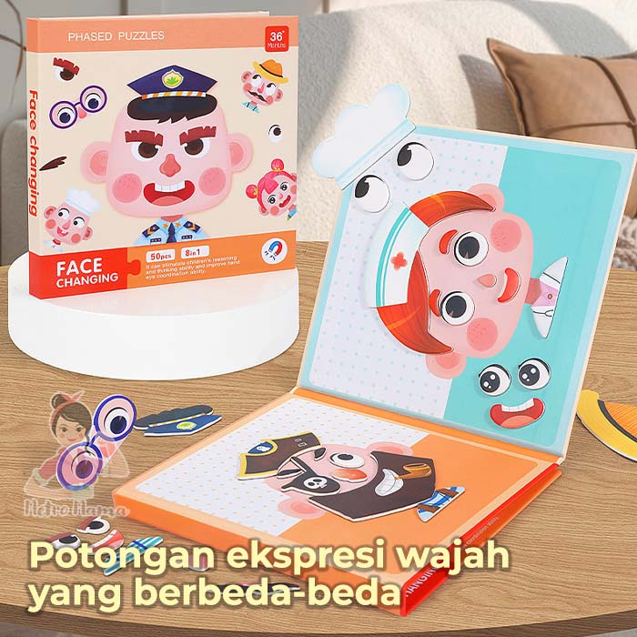 Buku Stiker Magnetik Anak Face Changing 50pcs Kids Puzzle 8 in 1