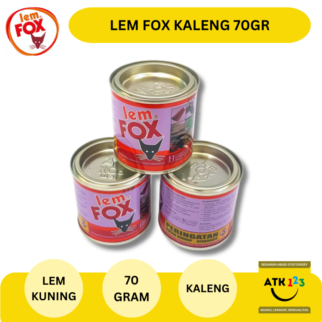 Lem Fox Kaleng / Lem Super Aibon / Lem Kuning Merk Fox Botol 70 gram