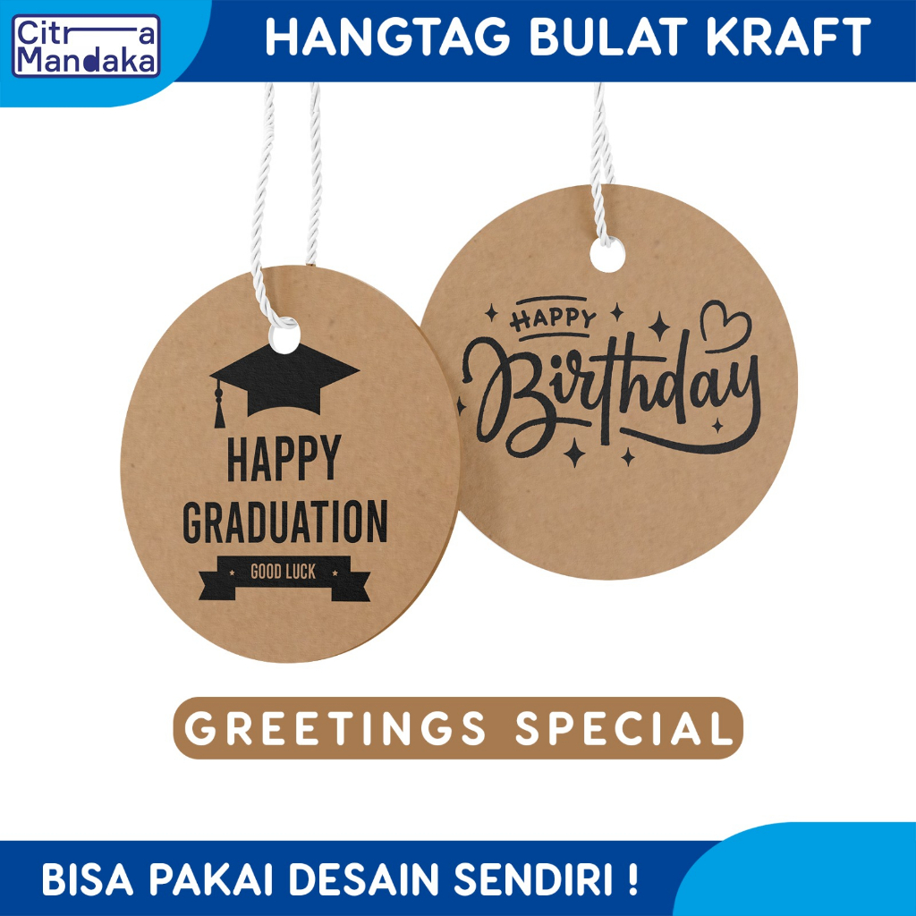 

Label Souvenir Custom Bulat Kraft Paper 1 Sisi Happy Series Bulat Free Design Label Baju | Hang Tag Baju Label Custom | Hang Tag Baju | Tag Label Hampers Label Hijab