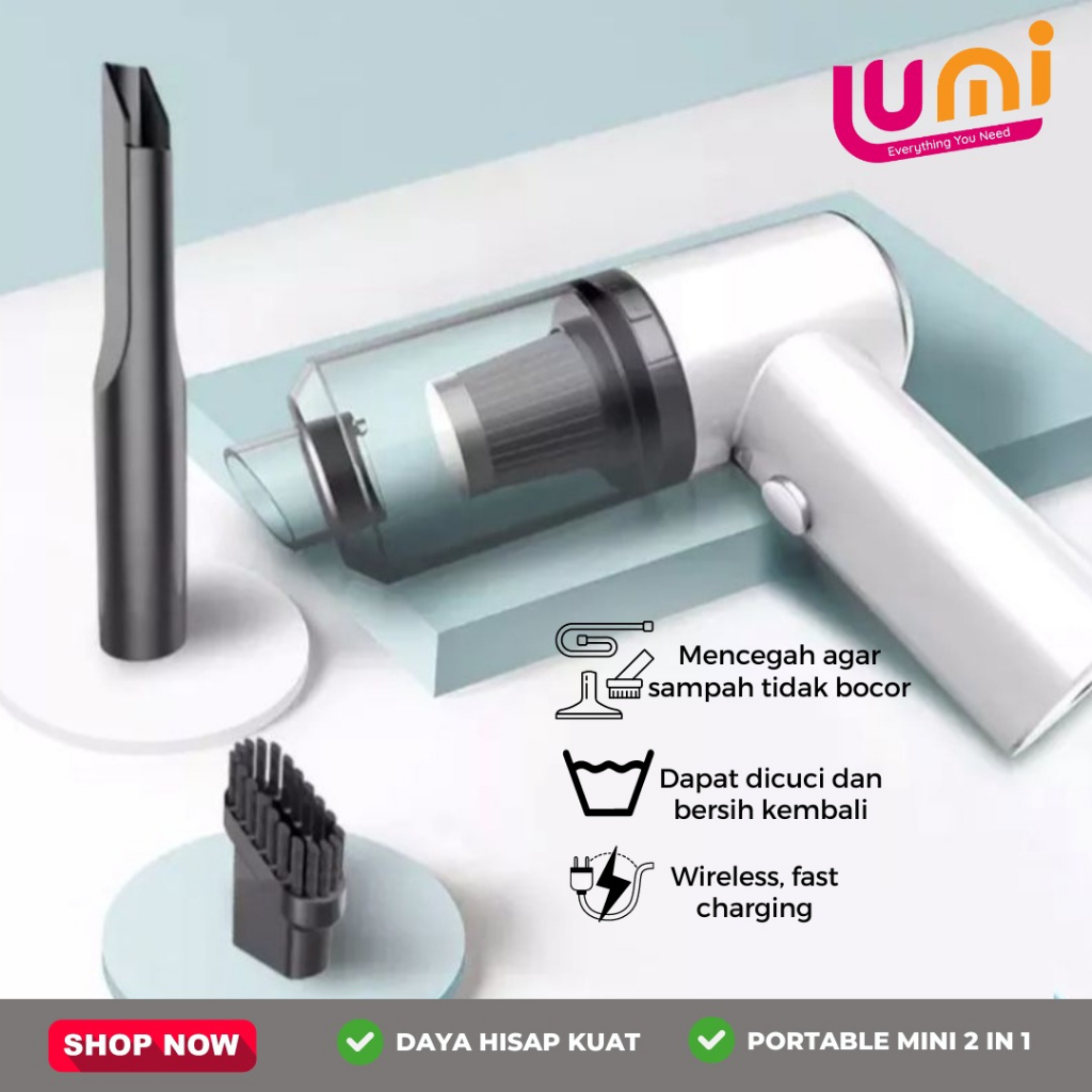 Vacum Cleaner Portable Mini 2In1 Penghisap Penyedot Pembersih Kotoran Debu Lantai Mobil Kasur Vakum USB Wireless Cordless Rechargeable Multifungsi Dalam 1 Tip