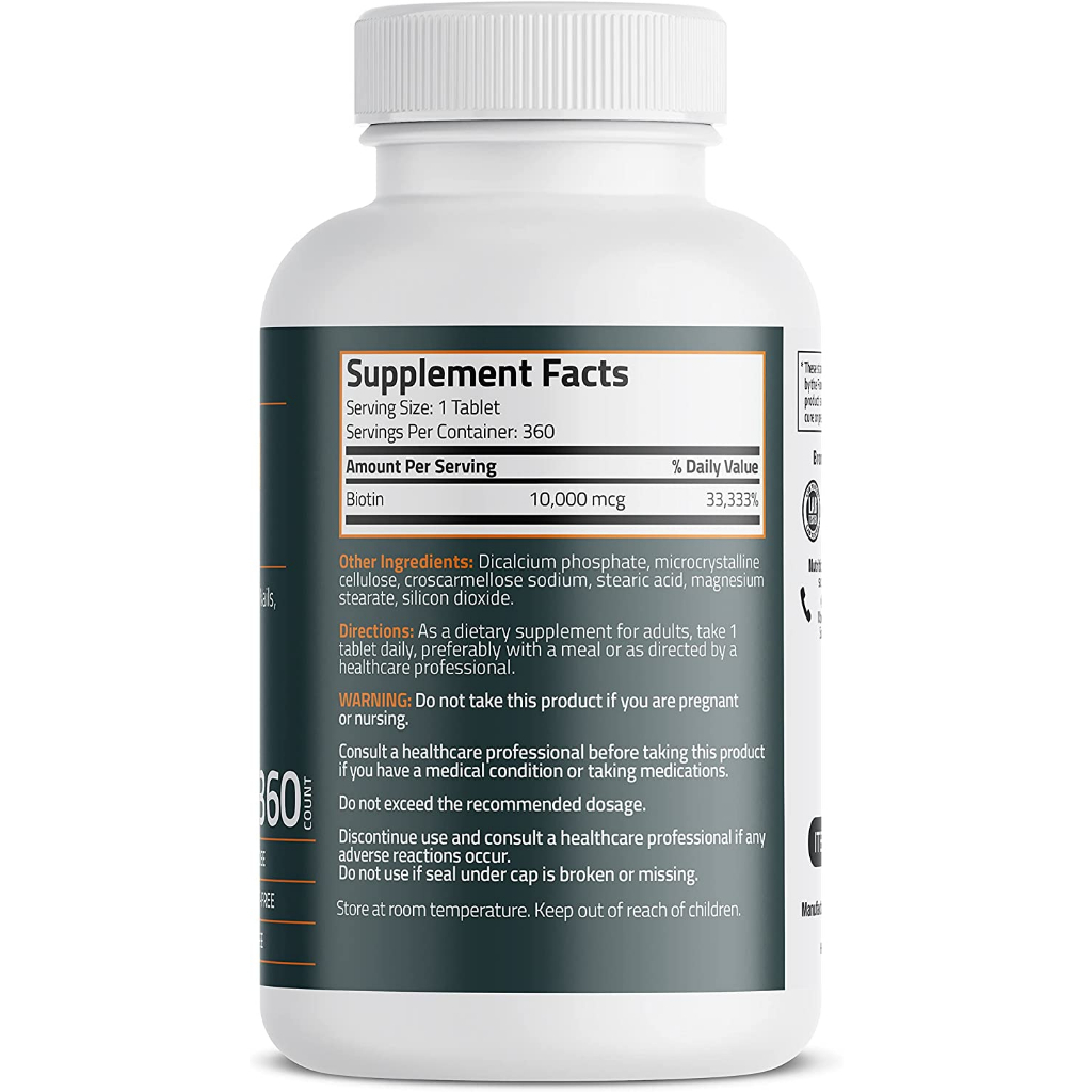 Bronson Basics Biotin 10,000mcg Hair Skin Nail 360 Vegetarian Tablets
