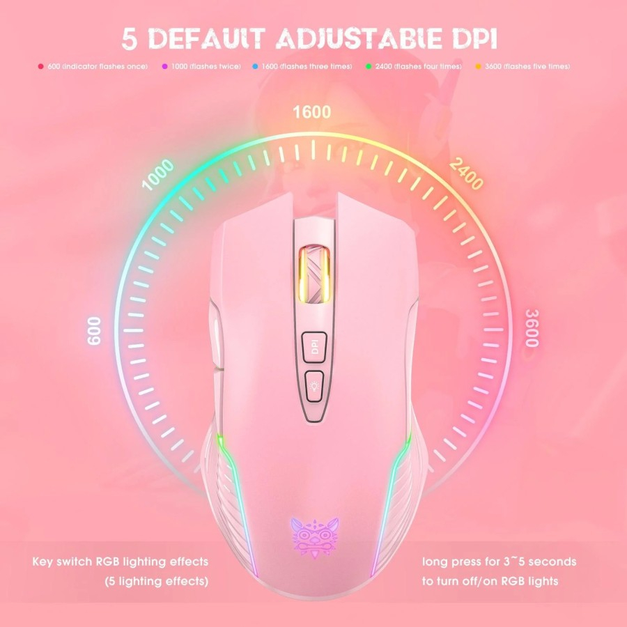 Onikuma CW905 Wireless RGB Gaming Mouse - Pink