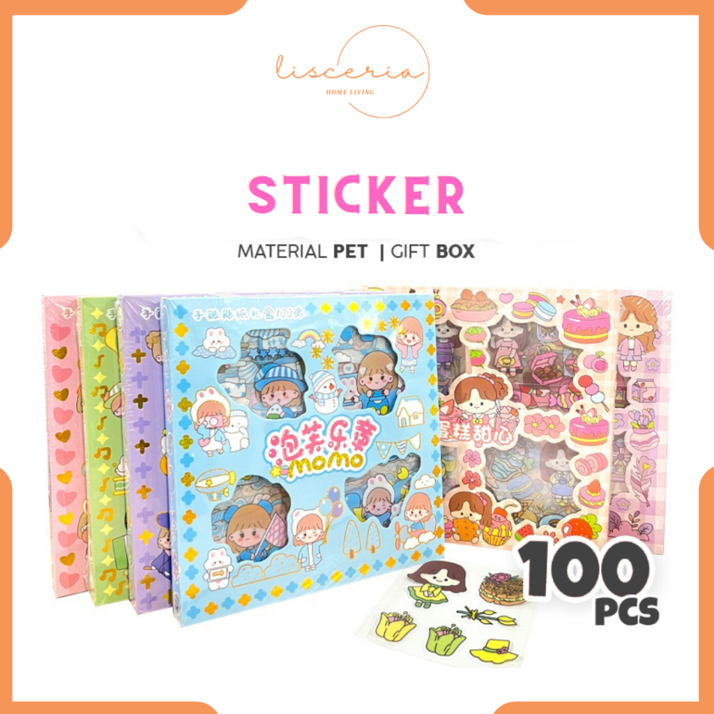

[ LSC ] (1Box isi 100 Lembar ) Stiker 2D Sticker botol minum 2D plastik anti air/Buku Diary Stiker Motif/Stiker Anti Air