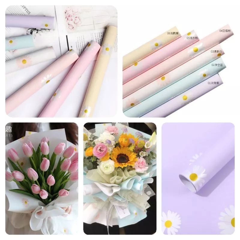 

5 Lembar Free Packing Kertas Buket Motif BUNGA - Kertas Motif Daisy Pattern Little Flower - Kertas Cellophane Korean Thick Sunflower Pattern Paper Wrapping Flower - Kertas Kado - Kertas Buket Bunga