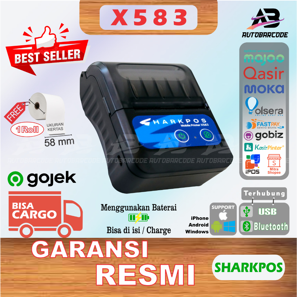 SHARKPOS X583 PRINTER MINI PORTABLE  BLUETOOTH THERMAL PRINTER STRUK KASIR 58MM