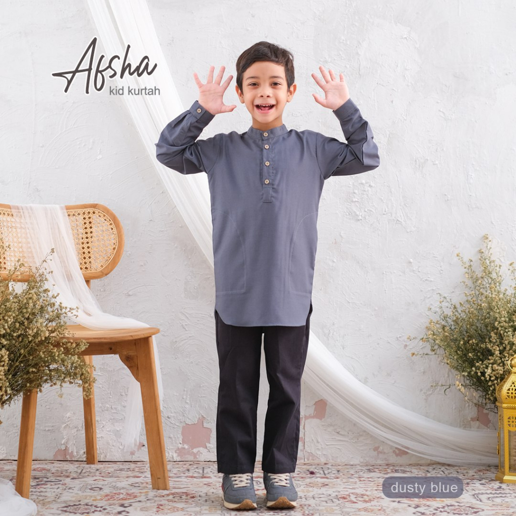 Riskirich Afsha Kurta kids Baju Koko Muslim Anak Laki-Laki Lengan Panjang Katun Toyobo Original