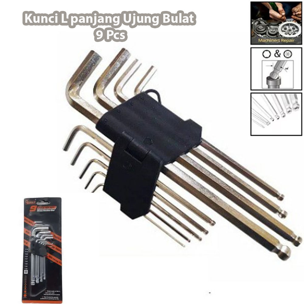 KUNCI L PANJANG MURAH SET 9IN1/ 9PC UJUNG BULAT HEX KEY