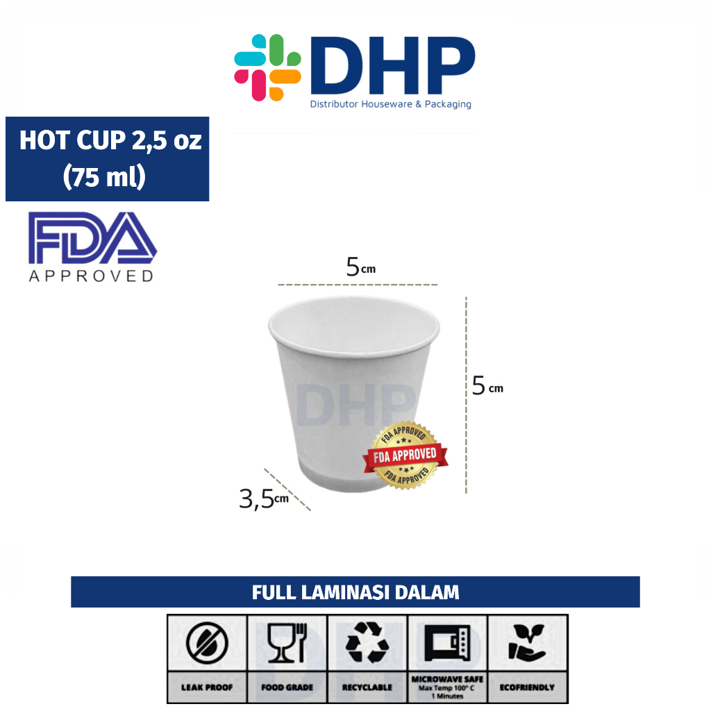 Hot Cup 2,5 oz / 75 ml Gelas Sampling Kertas Food Grade Tebal Tahan Panas (HARGA 50Pcs)