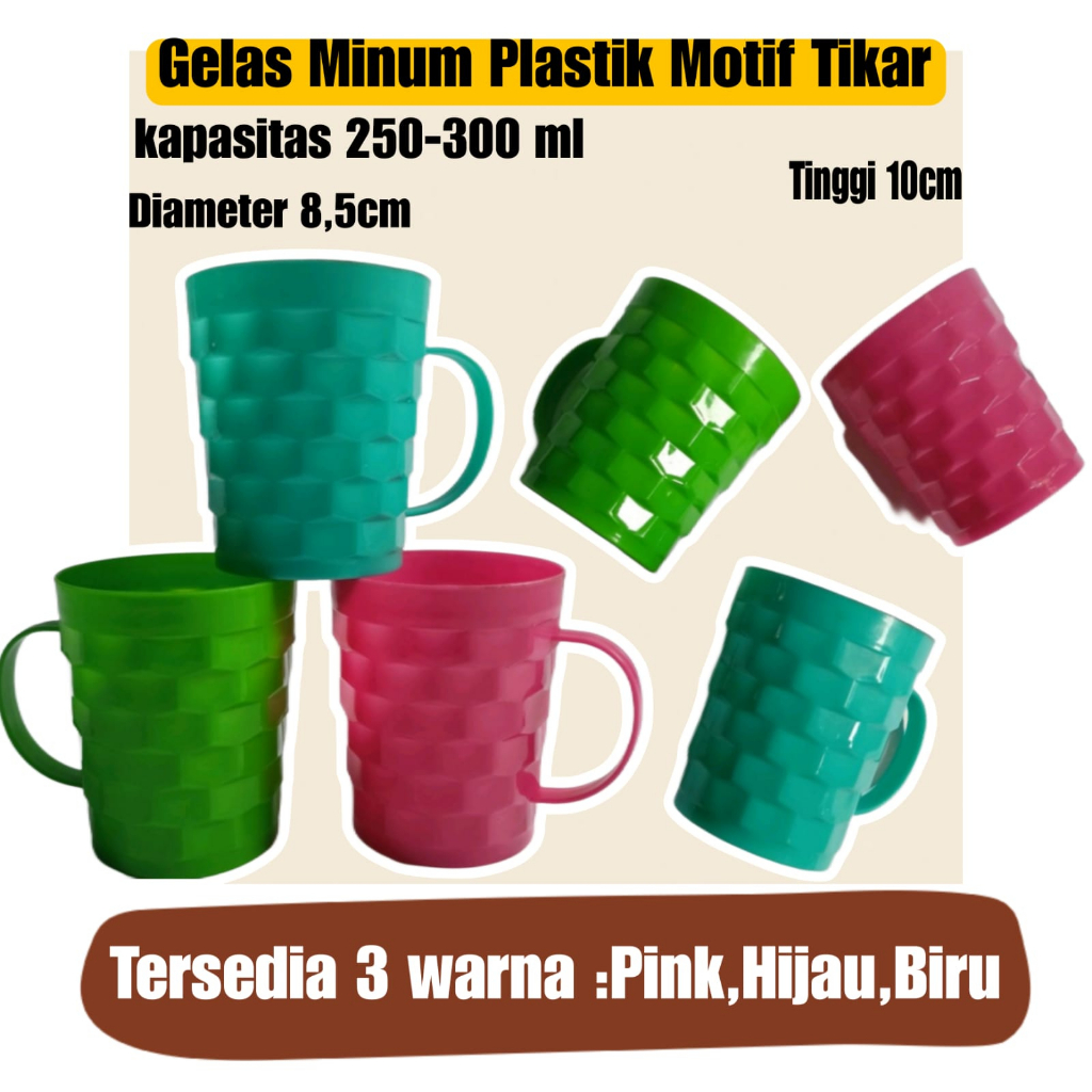 Gelas Gagang Plastik Motif Tikar / Gelas Minum Murah