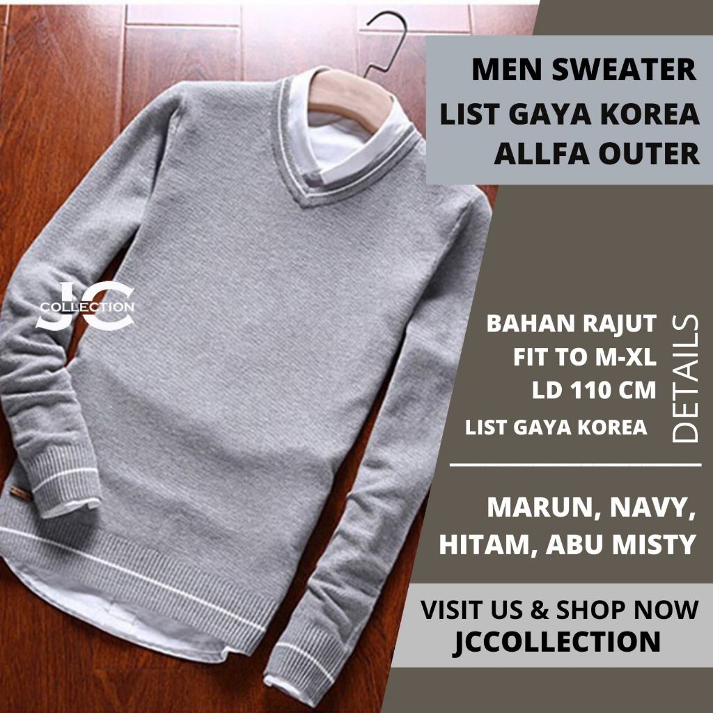 Sweater Rajut Pria Vneck Outer Knit Vleur Vneck Long Sleeve Alffa - JCCollections