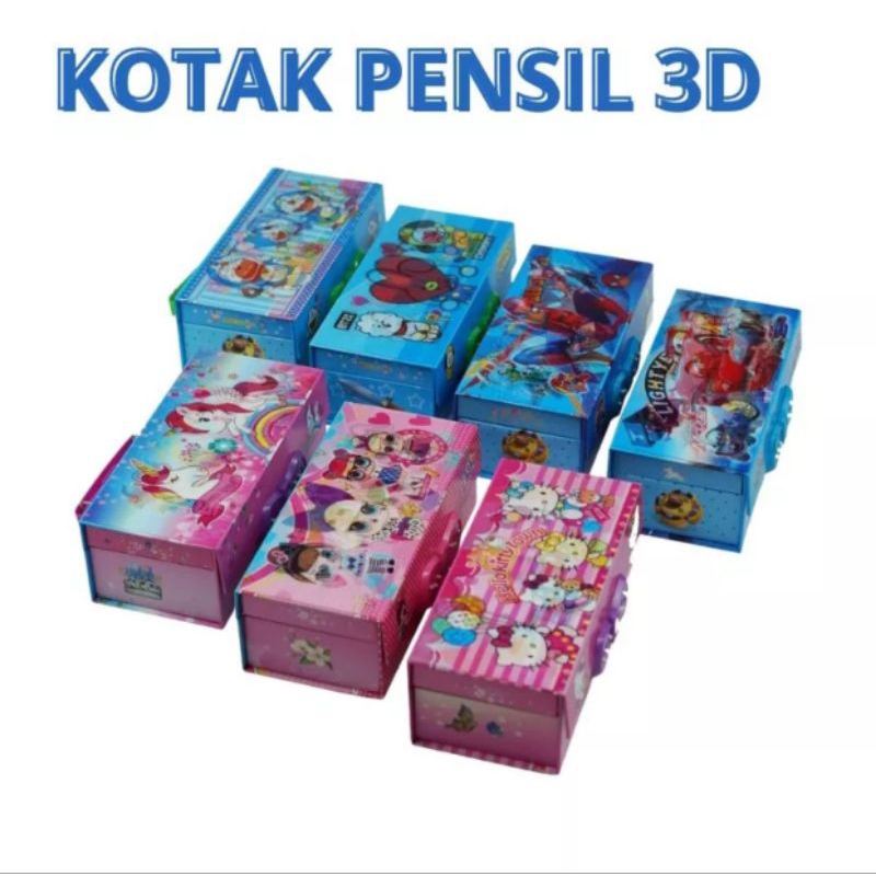 Kotak Pensil 3 tingkat metalik 3 dimensi Kotak Pensil 3D Kotak Pensil Murah