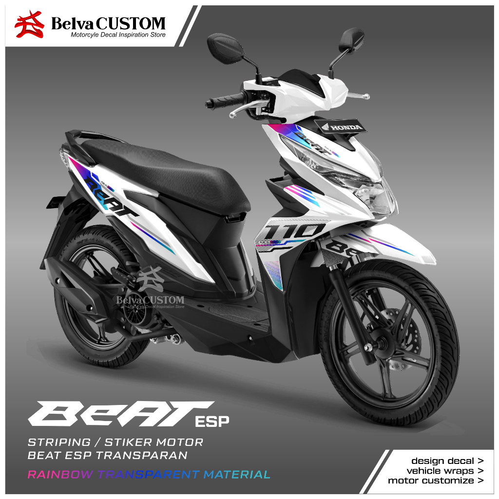 Striping Beat ESP Transparan Rainbow / Stiker Motor Honda Beat Esp Design Custom