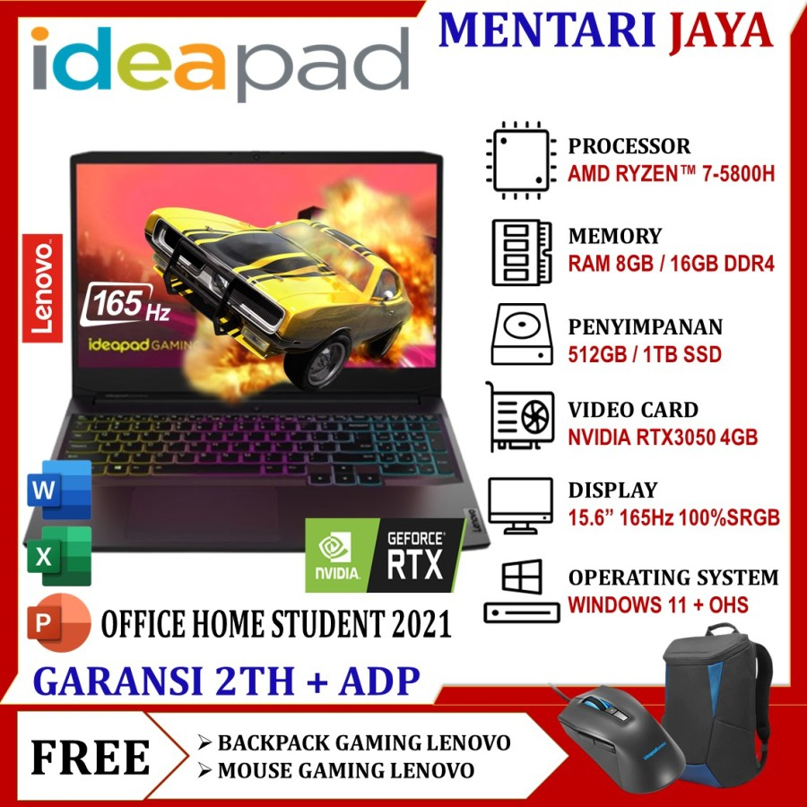 LENOVO IDEAPAD GAMING 3 15 RTX 3050 RYZEN 7 5800H 32GB 1TB SSD FHD 120HZ WINDOWS 11