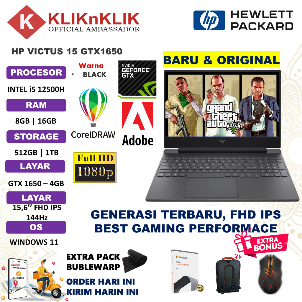 Laptop Gaming HP Victus 15 I7 12700H 32GB 1TB SSD RTX3050 15.6&quot; FHD IPS 144Hz WINDOW 11 HOME