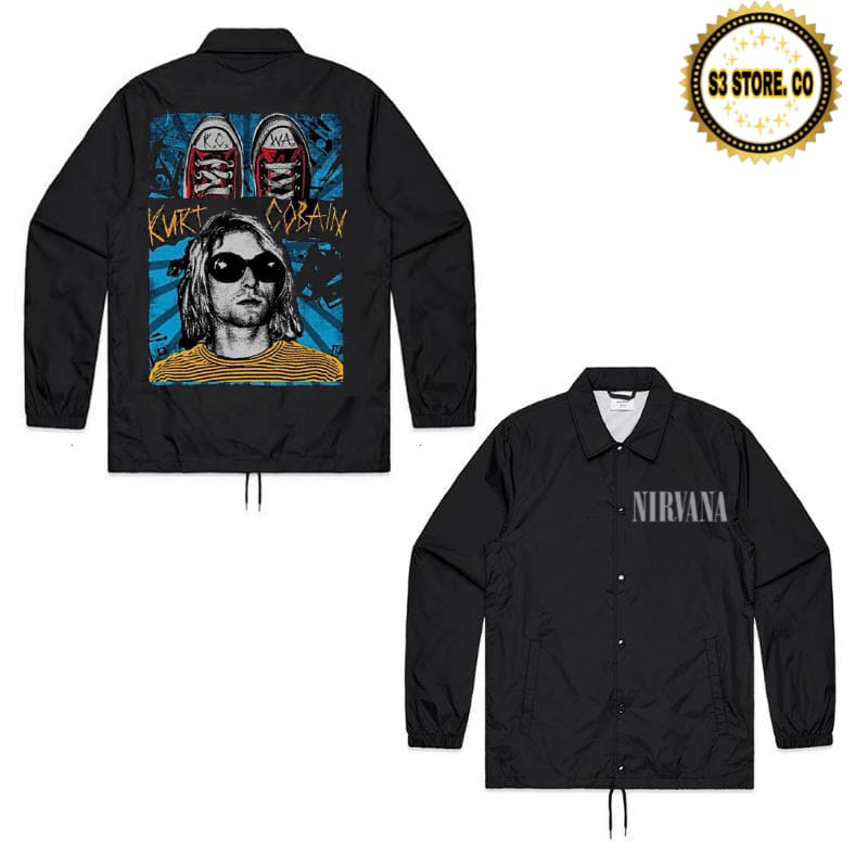 JAKET COACH NIRVANA BAND KURT COBAIN KACAMATA WINDBREAKER HITAM JAKET COACH PREMIUM Quality PRIA WAN