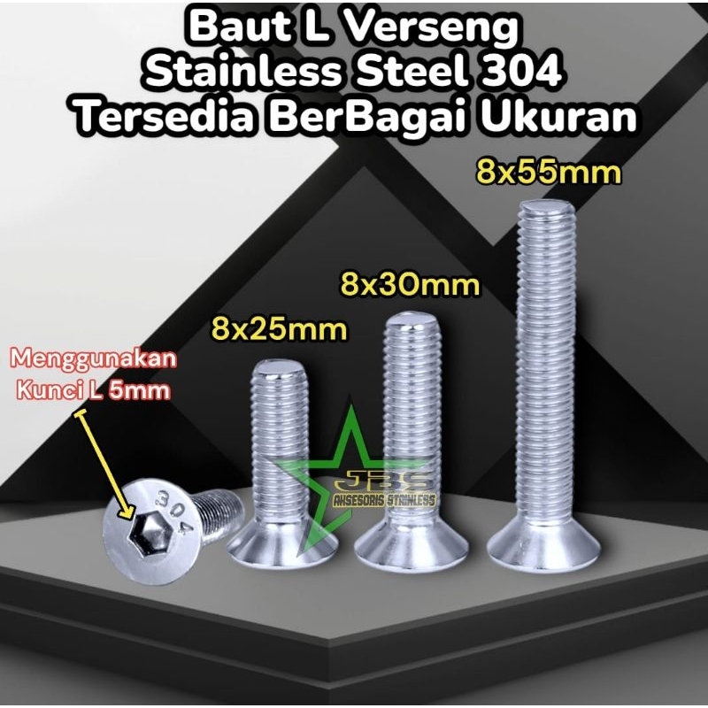 BAUT L VERSENG COUNTERSUNK M8x55 STAINLESS SUS 304