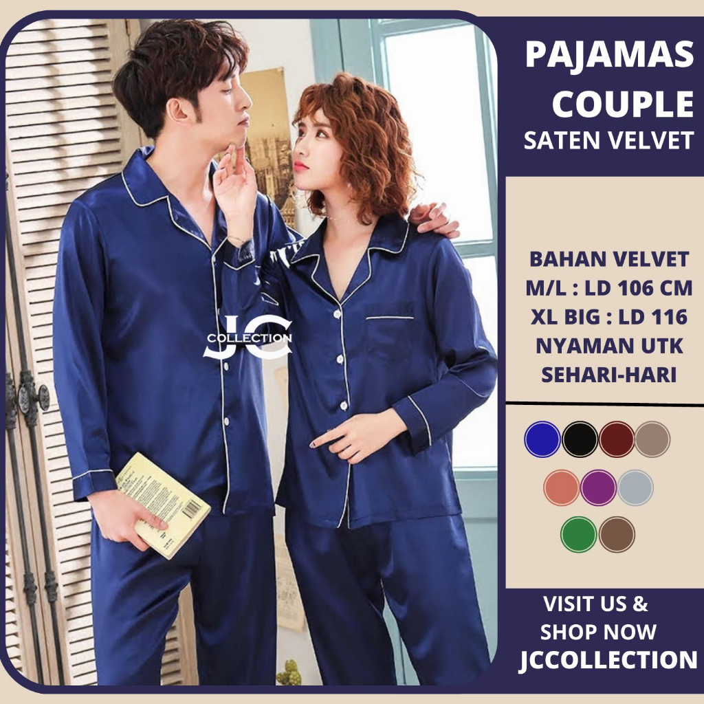 Piyama Couple pasangan Satin Big Size Jumbo LD 116 cm - COUPLE Baju Tidur Piyama PP - JCCollections