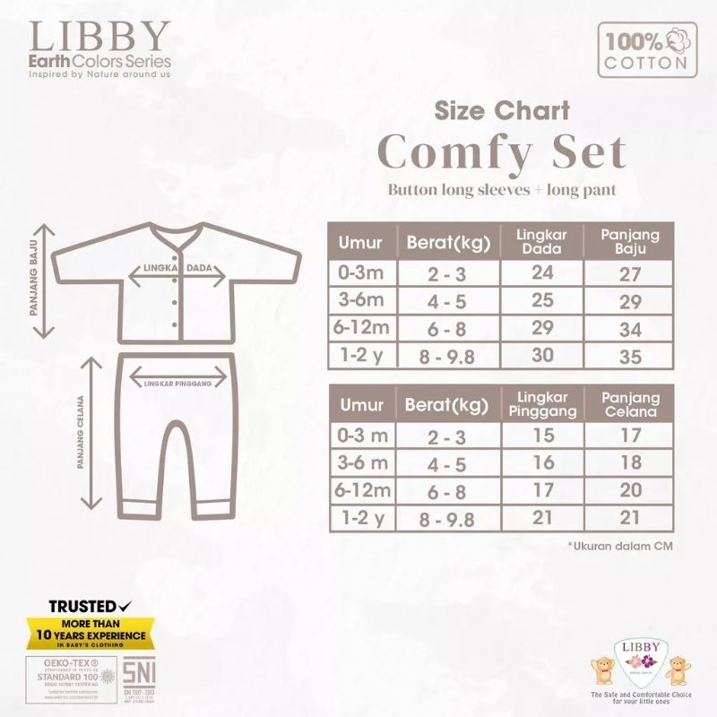 LIBBY (1stel) Earth Series Comfy Set Kombinasi Stelan Baju PANJANG