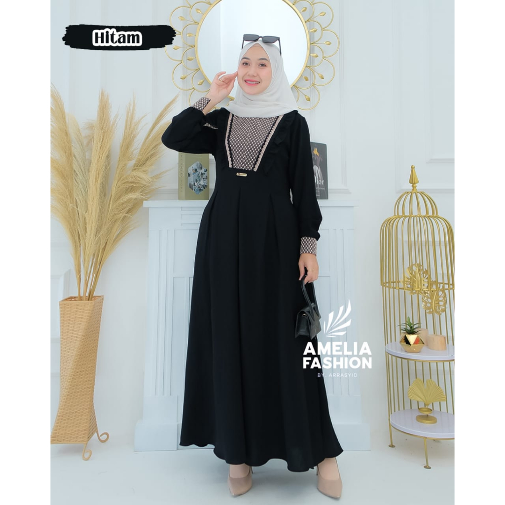 Dress YASMIN by amelia fashion gamis cringkle renda terbaru