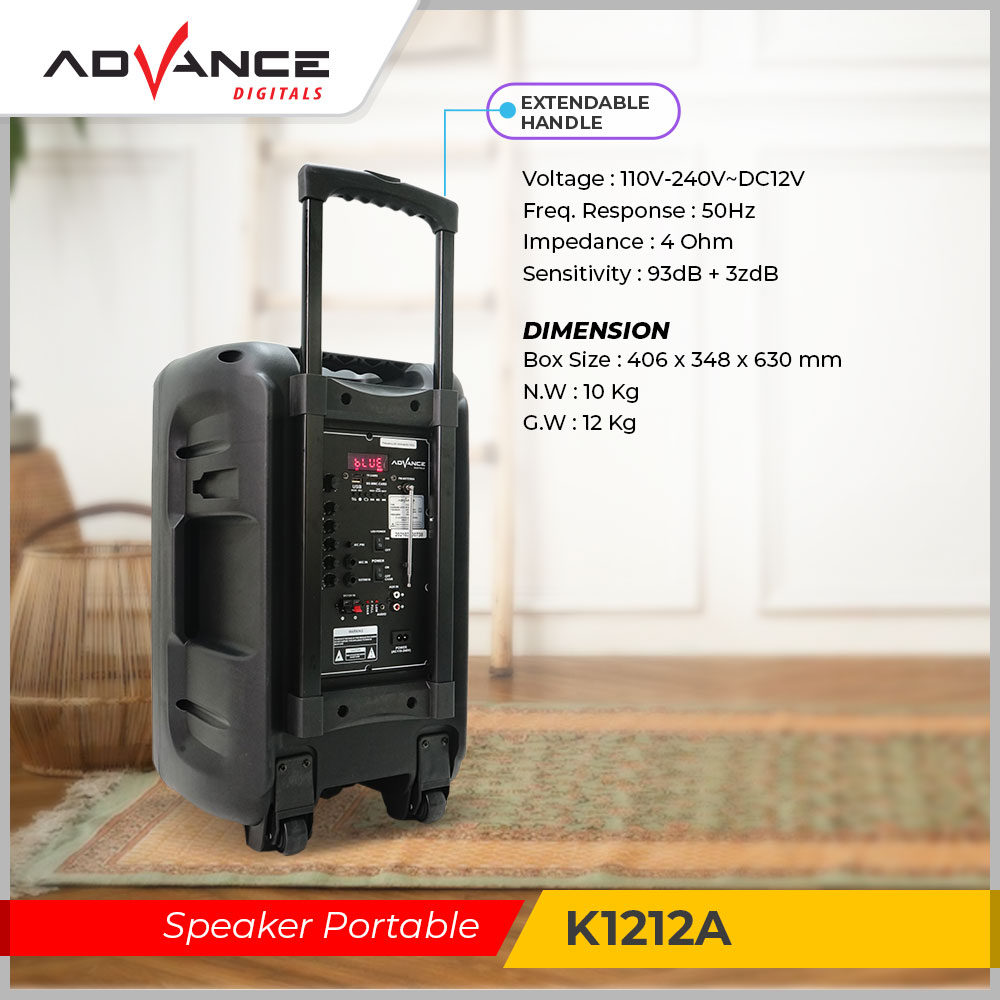 Speaker Bluetooth Advance K1212A Speaker 12 inch Speaker Meeting Speaker Portable 2 Mic Bergaransi 1 Tahun