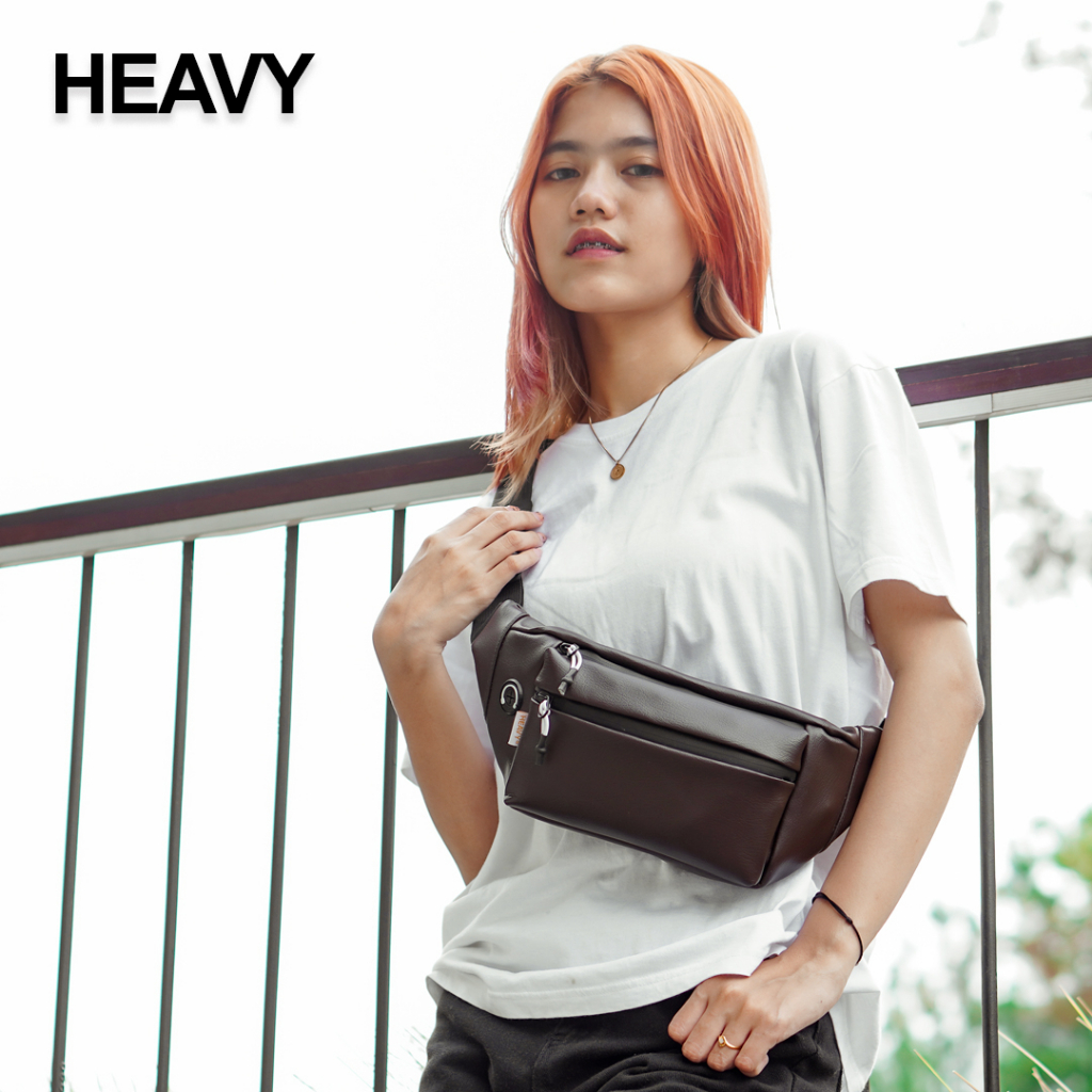 Tas Pinggang Semi Kulit Sintetis, PU. Leather Waistbag Original Heavy.bag, Waist bag pria/wanita