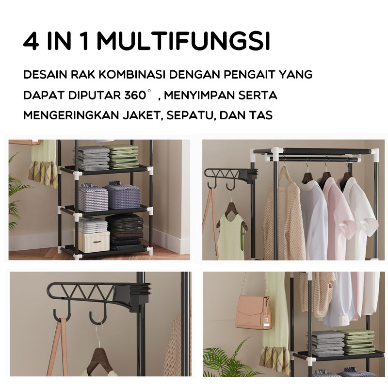 BONBOX Rak Gantung Baju 4 in 1 Multifungsi Serbaguna 4 Roda BFS221204