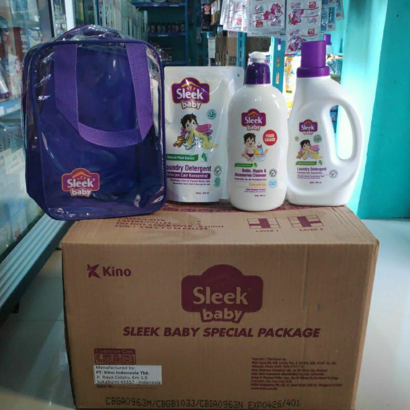 Sleek Baby Special Package isi 3 free Tas Paket Hemat Laundry Detergent Cair Konsentrat Botol 500ml Deterjen Refill 450ml Pencuci Botol Dot Bottle Nipple Accessories Cleanser 500ml