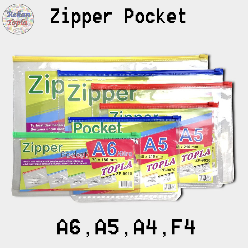 

Zipper Pocket Plastik Ziplock Plastik Merek Topla Ukuran A6 A5 A4 F4 / Folio Giro