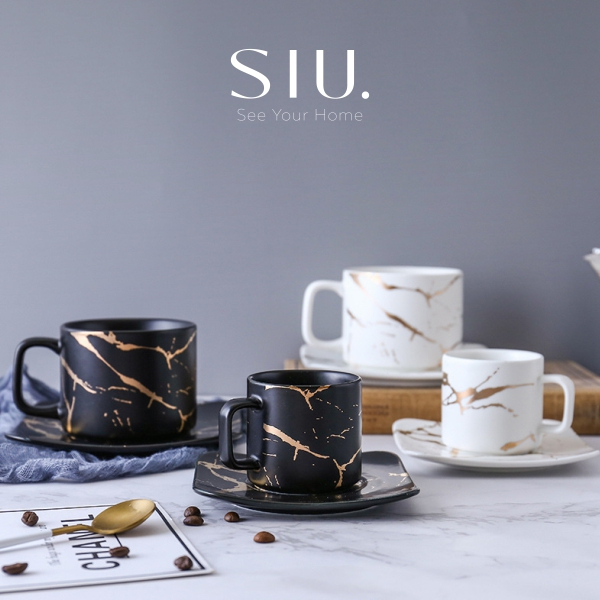 Paket Hemat Tempat Sabun Marmer Set - Hitam dan Cangkir Gelas - Hitam