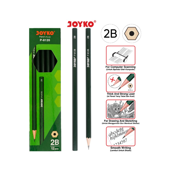 

Pensil Tulis Joyko 2B HB Komputer Pencil Computer Ujian Hexagonal Motif P-8126