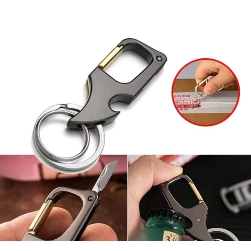 Gantungan Kunci Logam Premium Multifungsi Dengan Pisai Lipat Pembuka Botol Dus Kardus - KeyChain