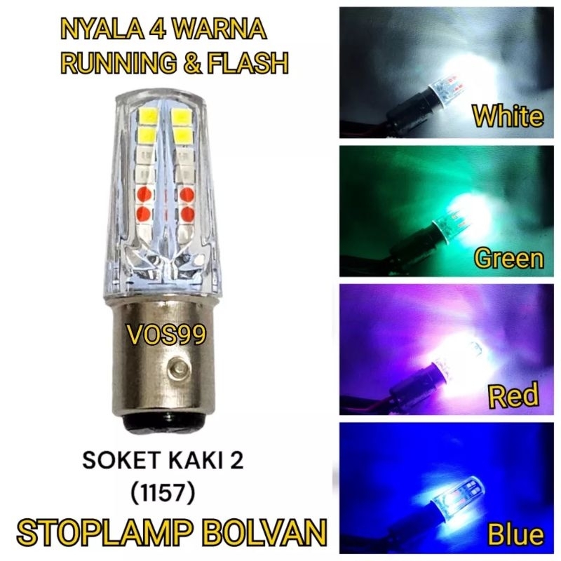 LAMPU STOP BOLVAN NYALA 4 WARNA 2 MODE RUNNING DAN KEDIP DC 12 V KAKI 2 UNIVERSAL MOBIL MOTOR