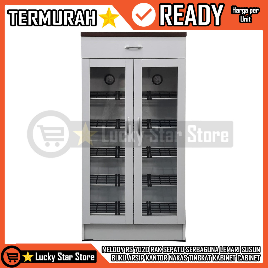 [Instant] RAK SEPATU LEMARI MINIMALIS TEMPAT PENYIMPANAN SANDAL SENDAL RS 7020 PUTIH 2 PINTU KACA SU