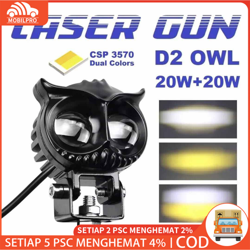 LAMPU SOROT LED/LAMPU TEMBAK LED/LAMPU SOROT OWL 2 LED DC 12-24V 40W CAHAYA KUNING-PUTIH/LAMPU TEMBAK MOTOR SUPER TERANG/LAMPU SOROT MOTOR TERANG/LAMPU SOROT OWL KEPALA OWL/LAMPU TEMBAK OWL/LED SOROT MOTOR DAN MOBIL/LED TEMBAK TERANG/OWL LED/LAMPU SOROT