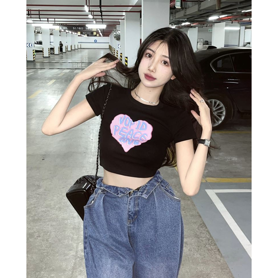 TJM BJ377 Baju Atasan Crop Top Lengan Pendek Kaos Wanita Kekinian Fashion Korean