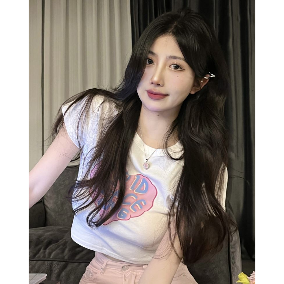 DF BJ377 Baju Atasan Crop Top Lengan Pendek Kaos Wanita Kekinian Fashion Korean