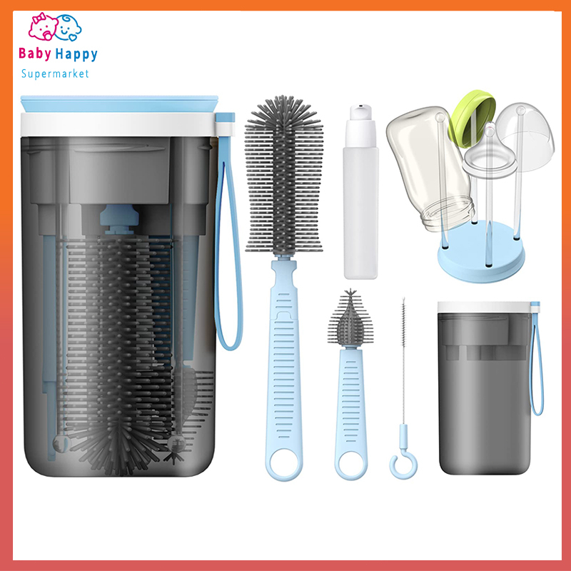 YOTIME Travel Baby Bottle Brush Set dengan Silicone Portable Bottle Brush / Nipple Cleaner Brush /